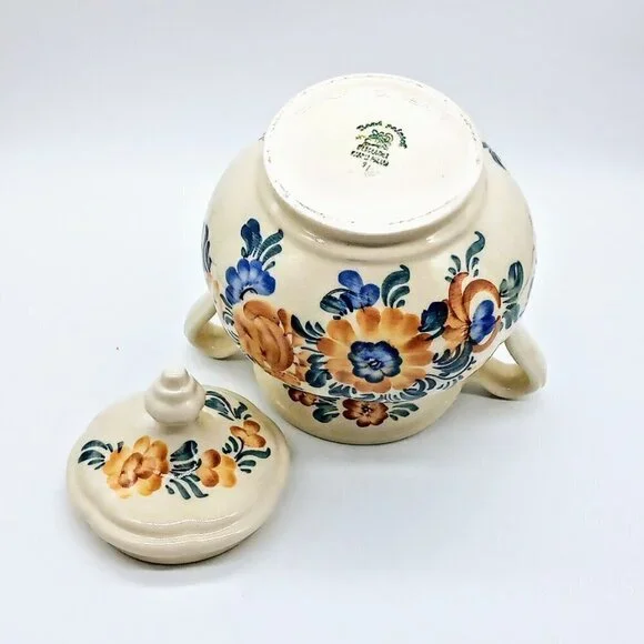 Vintage Wloclawek Poland Handpainted Faience Floral Ceramic Covered Vase - Picture 5 of 6